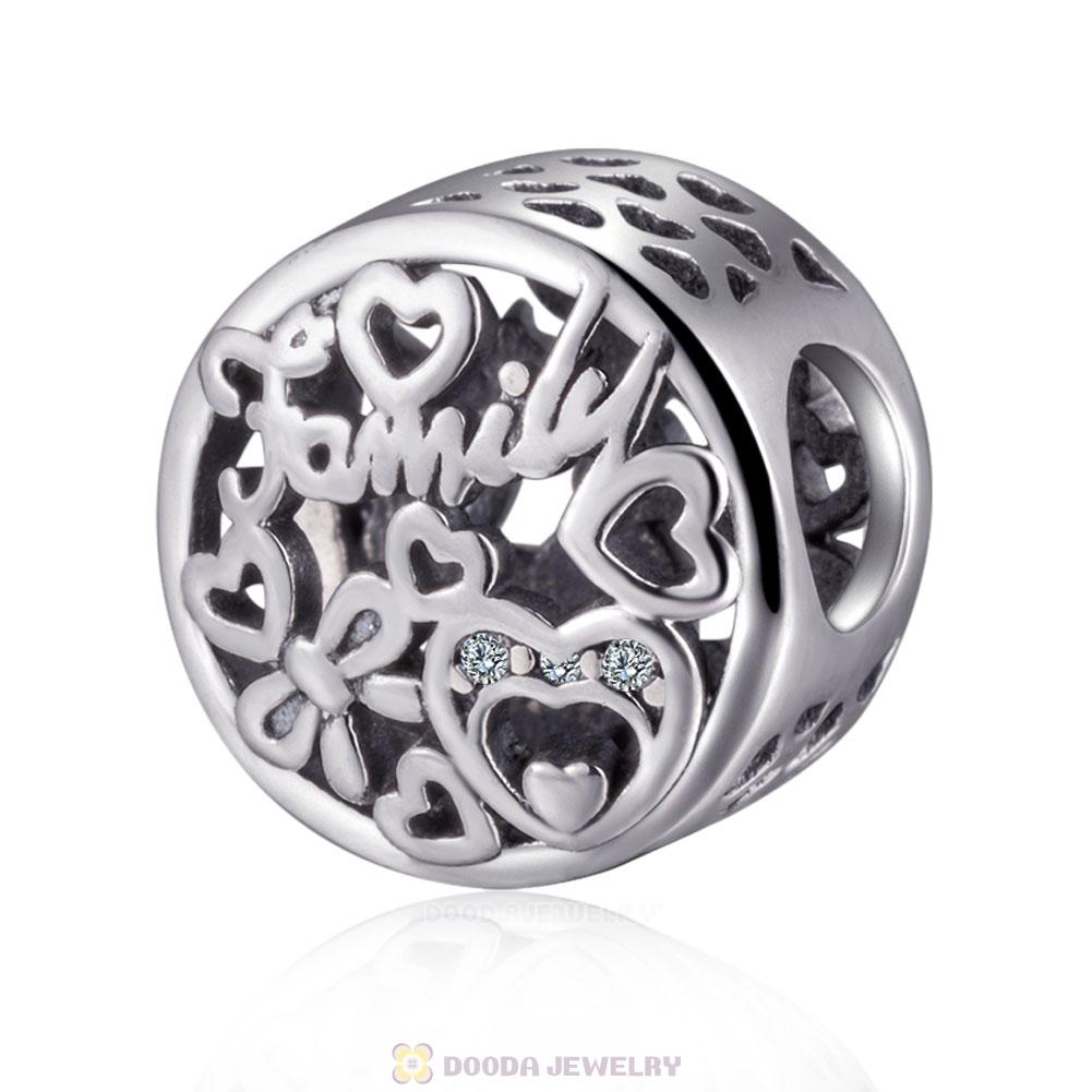 Family Tribute Charm in 925 Sterling Silver with White Zircon