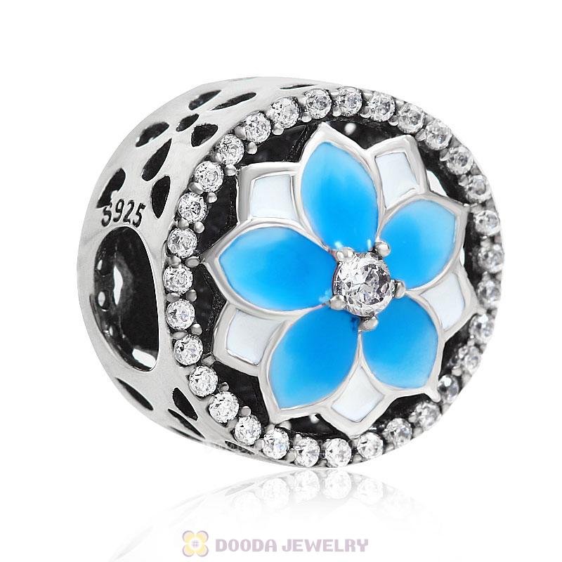 Magnolia flower Charm with Light Blue Gradient