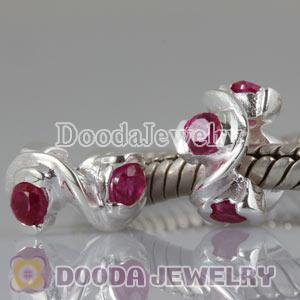 Forever Beads Largehole Jewelry Style Spacer Silver Charms with Red Stone