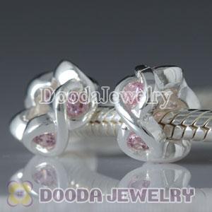 925 Sterling Silver Charm Jewelry Beads with Pink Stone