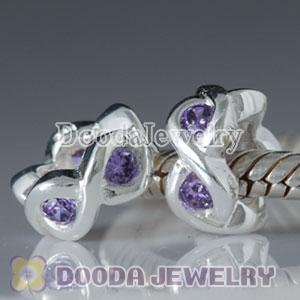 925 Sterling Silver Charm Jewelry Beads with Purple Stone