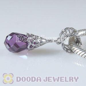 925 Sterling Silver Charm Pendant Dangle Purple CZ Stone