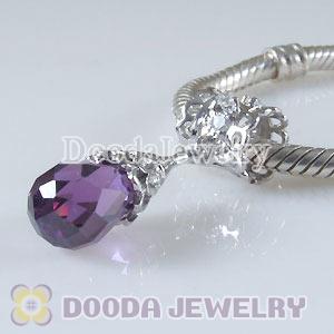 925 Sterling Silver European Pendant Dangle Purple CZ Stone