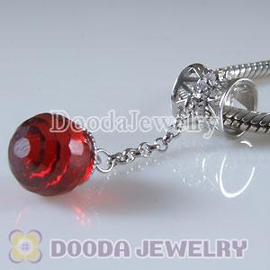 925 Sterling Silver Charm Pendant Dangle Red CZ Stone
