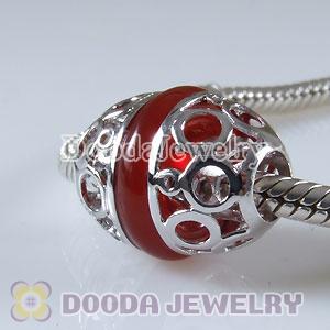 Sterling Silver European Style Beads with Red Carnelian