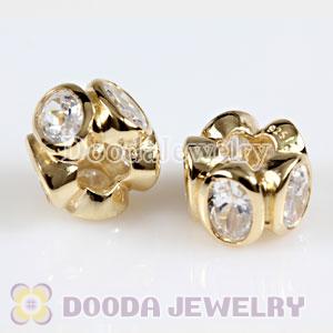 Gold Plated European 925 Silver Beads with Clear Stone