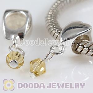 925 Sterling Silver European Heart Charms Dangle Yellow Stone