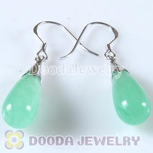 925 Sterling Silver Charm Earring Dangle Green Jade Stone