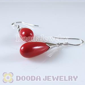 925 Sterling Silver European Style Earring Dangle Red Jade Stone