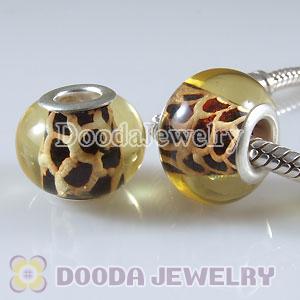 Wholesale Amber Charm Glass Beads Silver Plated Alloy Core