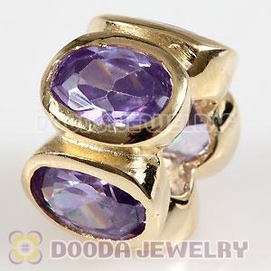 Gold Plated European 925 Silver Beads with Purple Stone