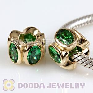 Gold Plated Sterling Silver European Style Beads with Green Stone