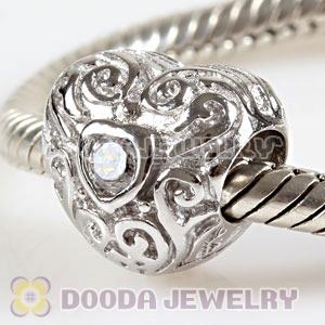 925 Sterling Silver Love Beads with Clear Stone