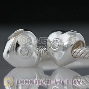 Sterling Silver Charm Heart Beads with Clear Stone