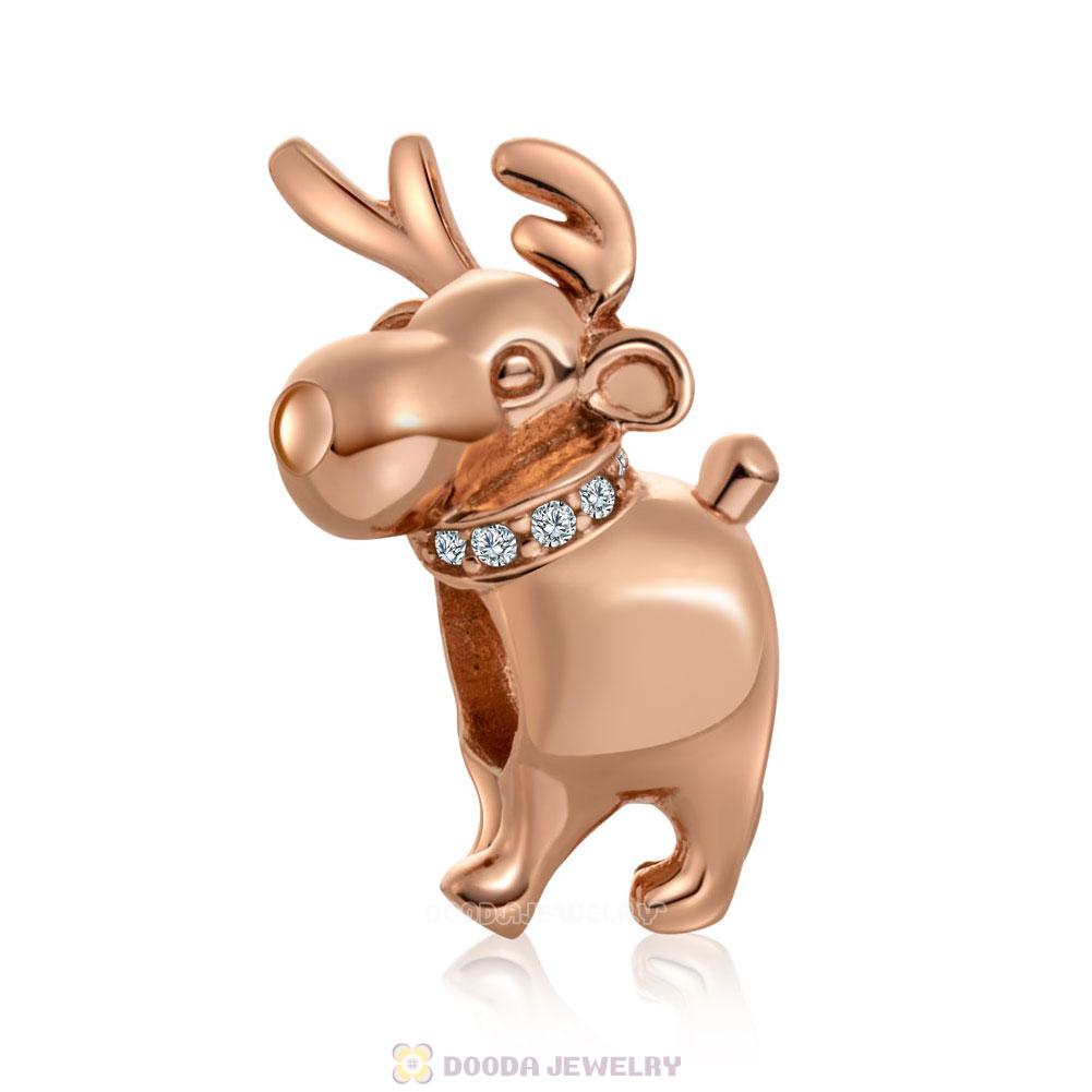 Rose Gold Happy Reindeer Charm