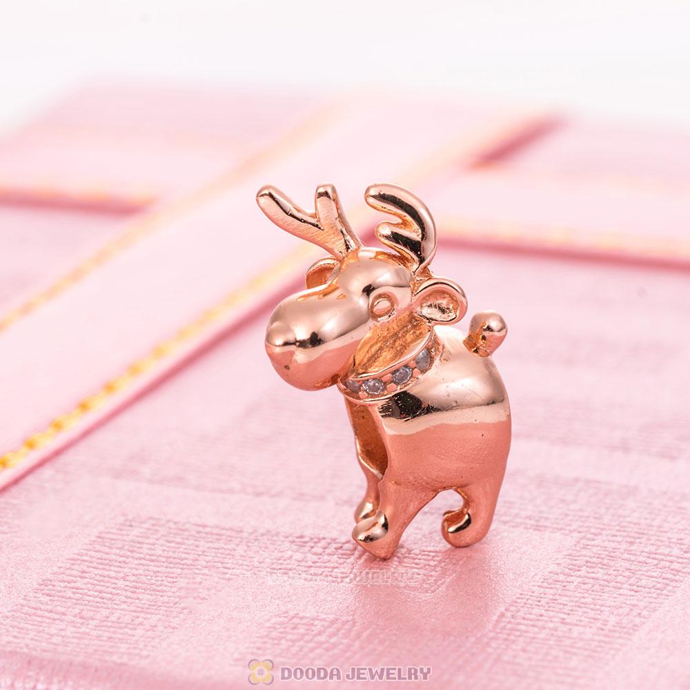 Rose Gold Happy Reindeer Charm