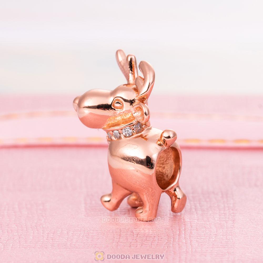 Rose Gold Happy Reindeer Charm