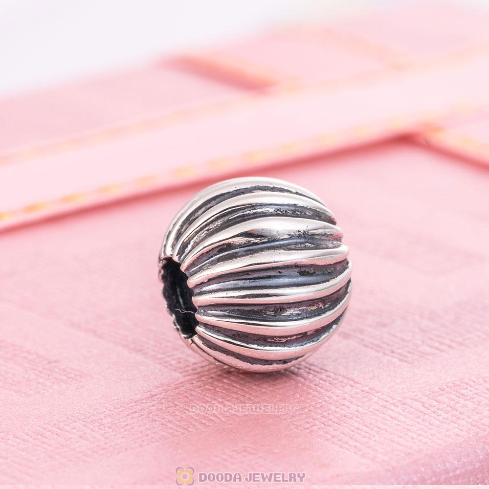 European Sterling Silver Striped Ball Shape Beads