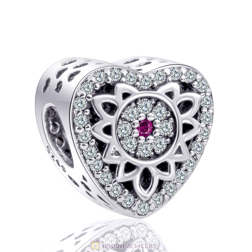 Glittering Love Heart Charms with Clear and Fuchsia CZ