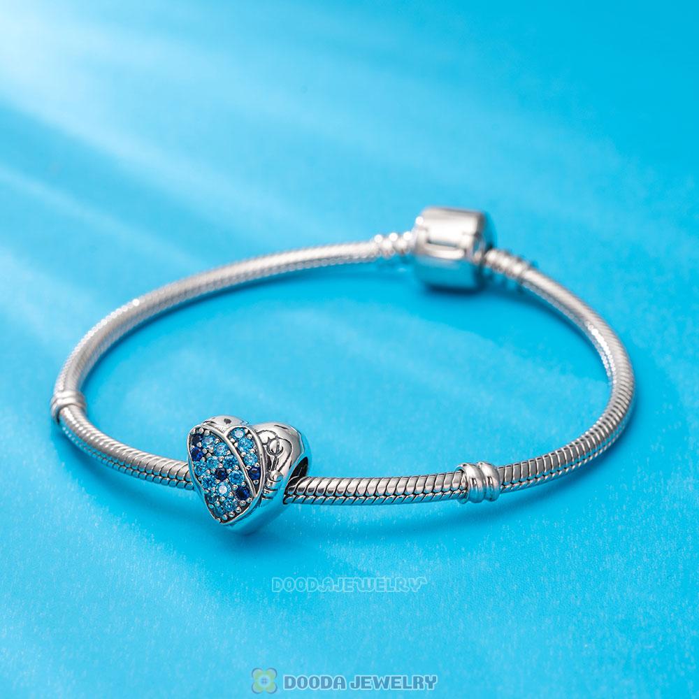 You are Beautiful Heart Charm Bead with Blue CZ