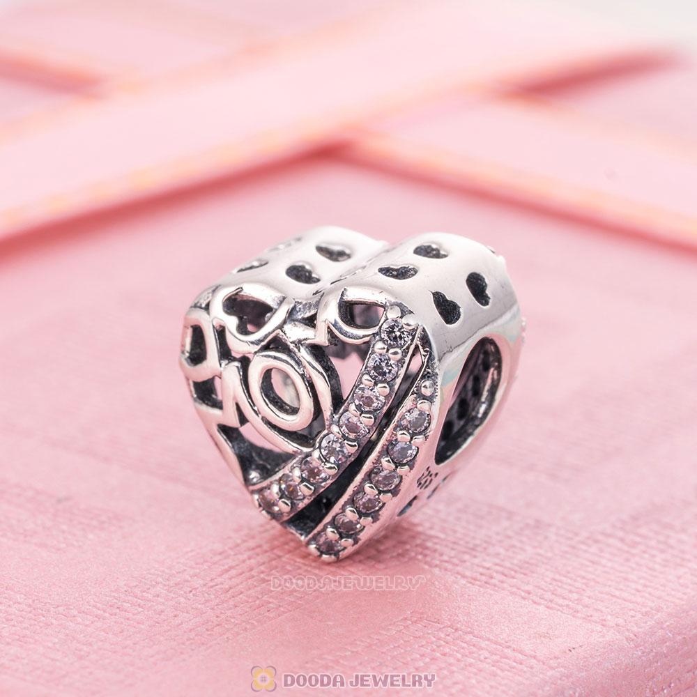 Open Love Mom Heart Charms with Clear CZ