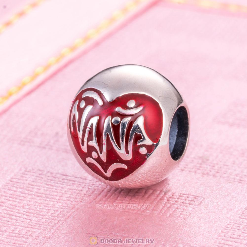 European Nana Charm Round Beads with Red Enamel