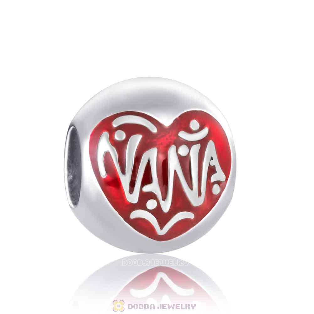 European Nana Charm Round Beads with Red Enamel