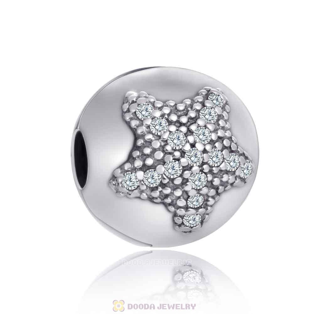Silver White CZ Starfish Clip Charm