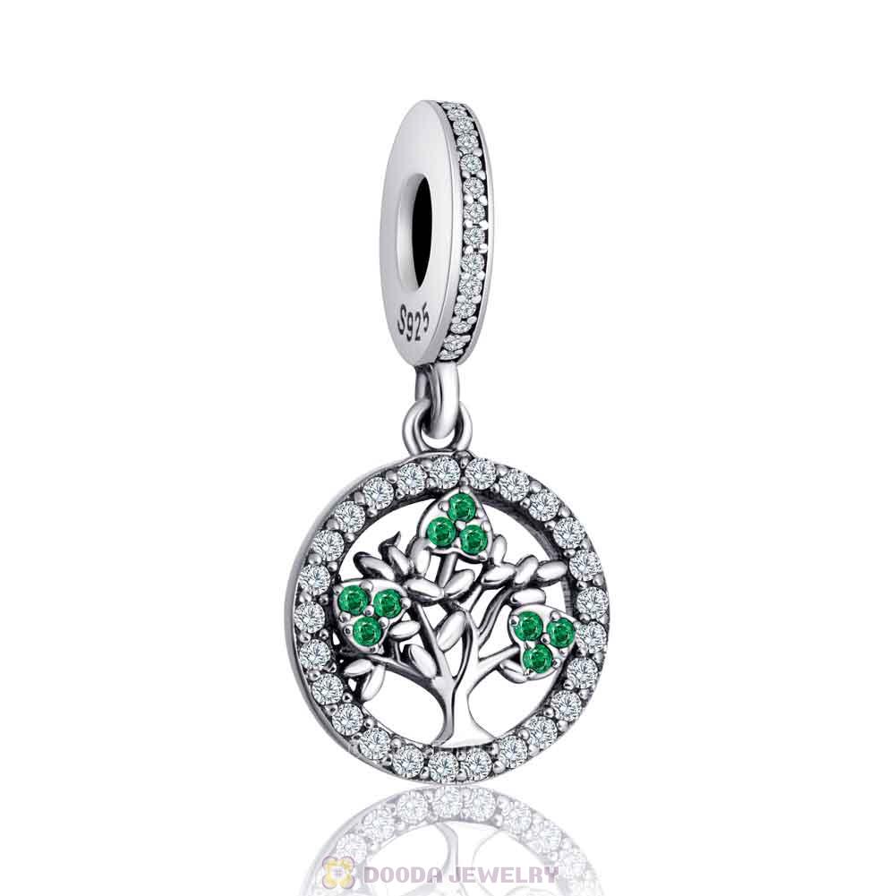 Silver Green Cubic Zirconia Family Tree Charm