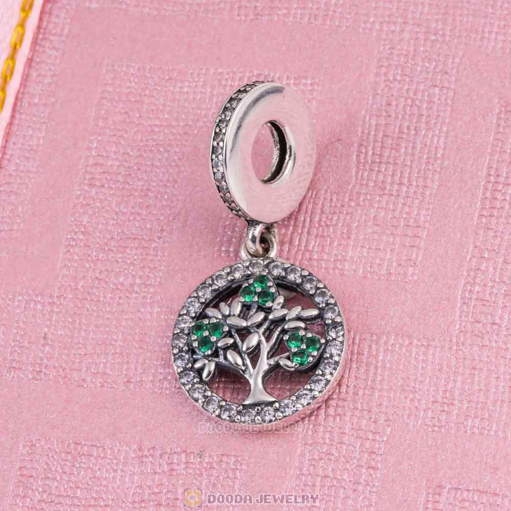 Silver Green Cubic Zirconia Family Tree Charm