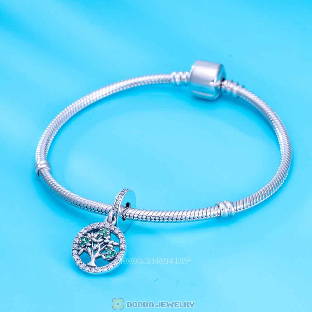 Silver Green Cubic Zirconia Family Tree Charm