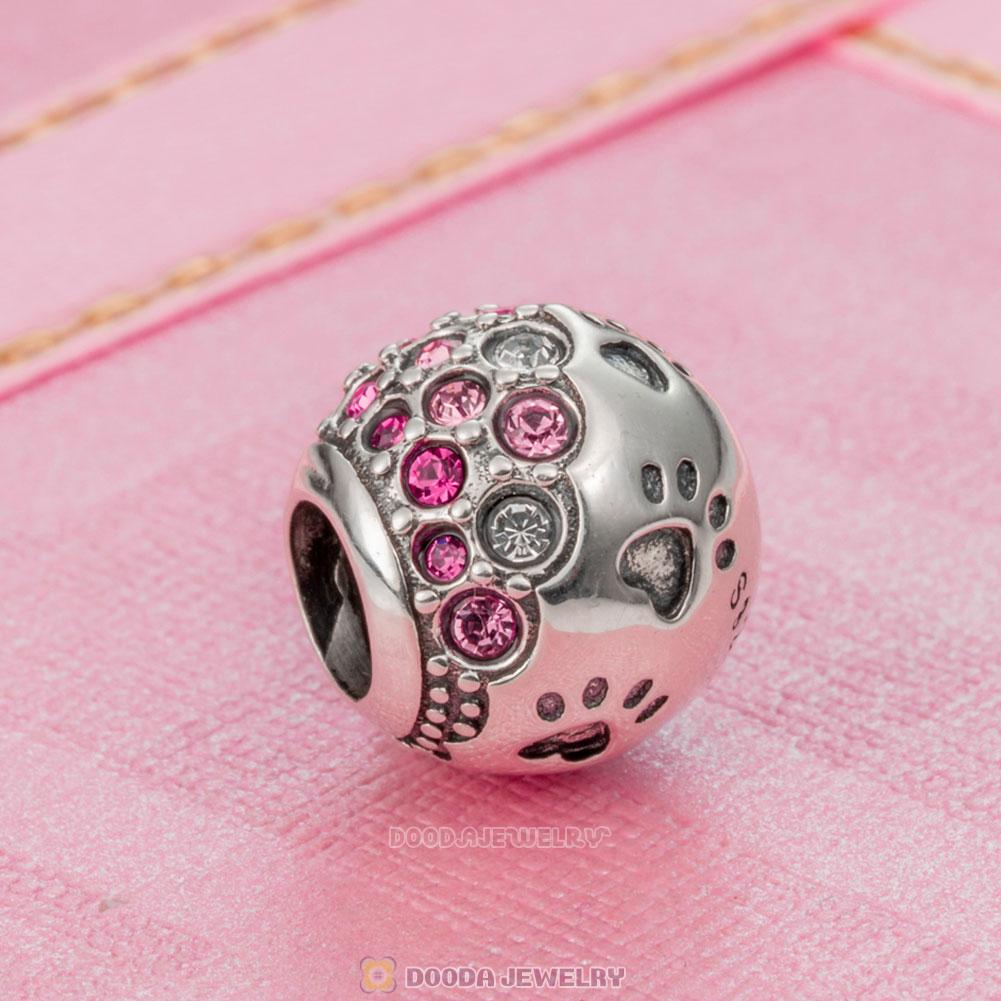 Dog Paw Print Charm 925 Sterling Silver with Austrian Crystal
