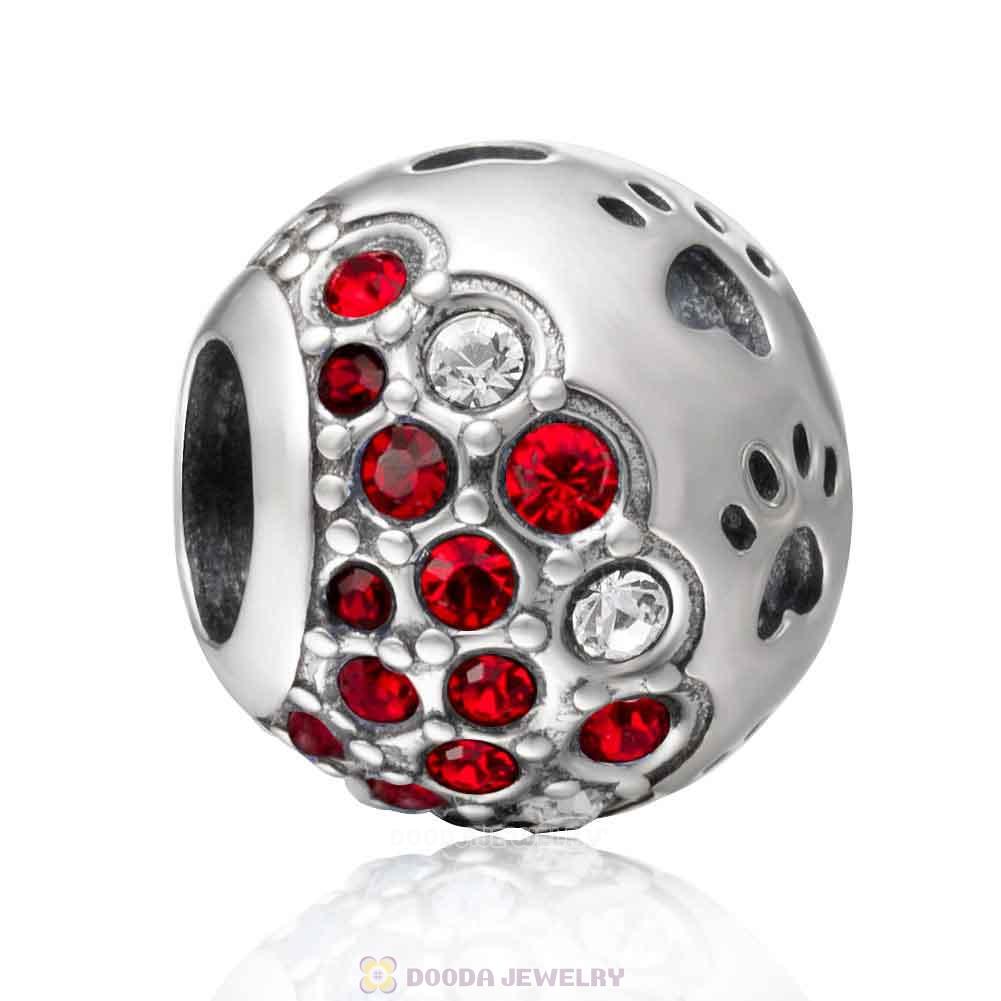 Dog Paw Print Charm with Austrian Crystal Red Style