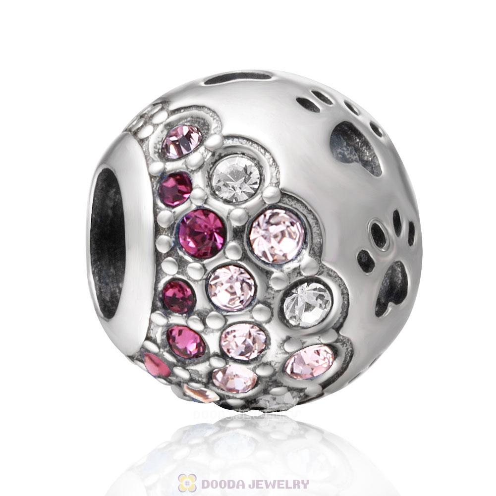 Dog Paw Print Charm with Austrian Crystal Light Amethyst Style