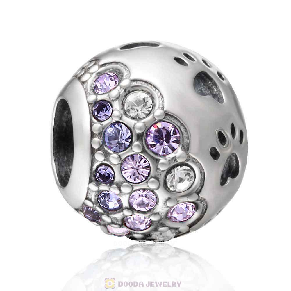 Dog Paw Print Charm with Austrian Crystal Violet Style