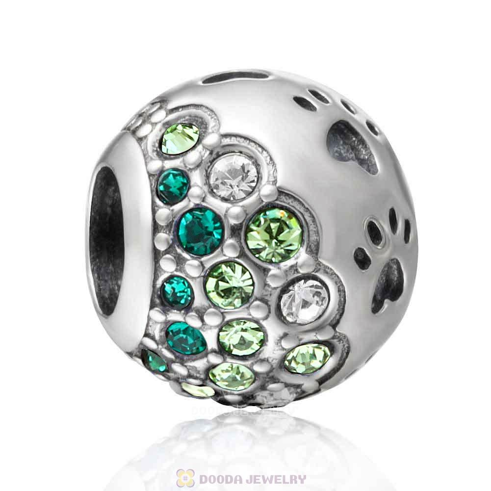 Dog Paw Print Charm with Austrian Crystal Peridot Style