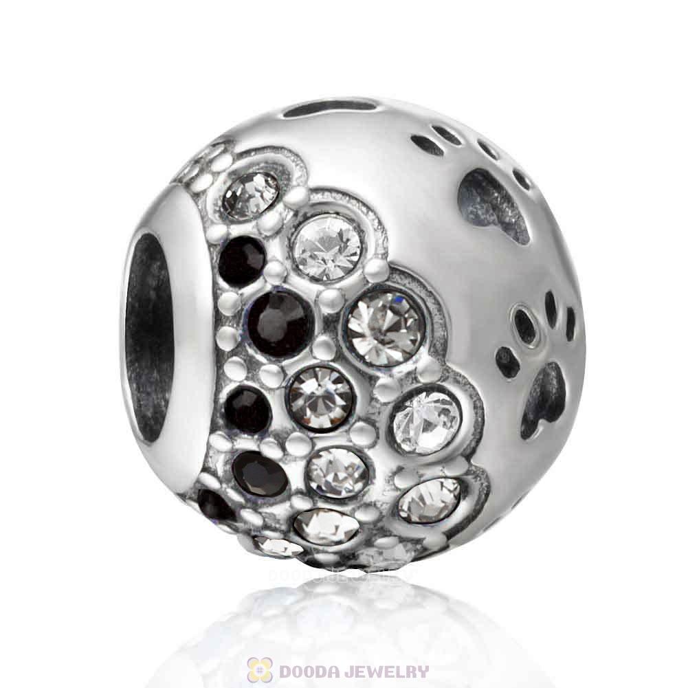 Dog Paw Print Charm with Austrian Crystal Black Style
