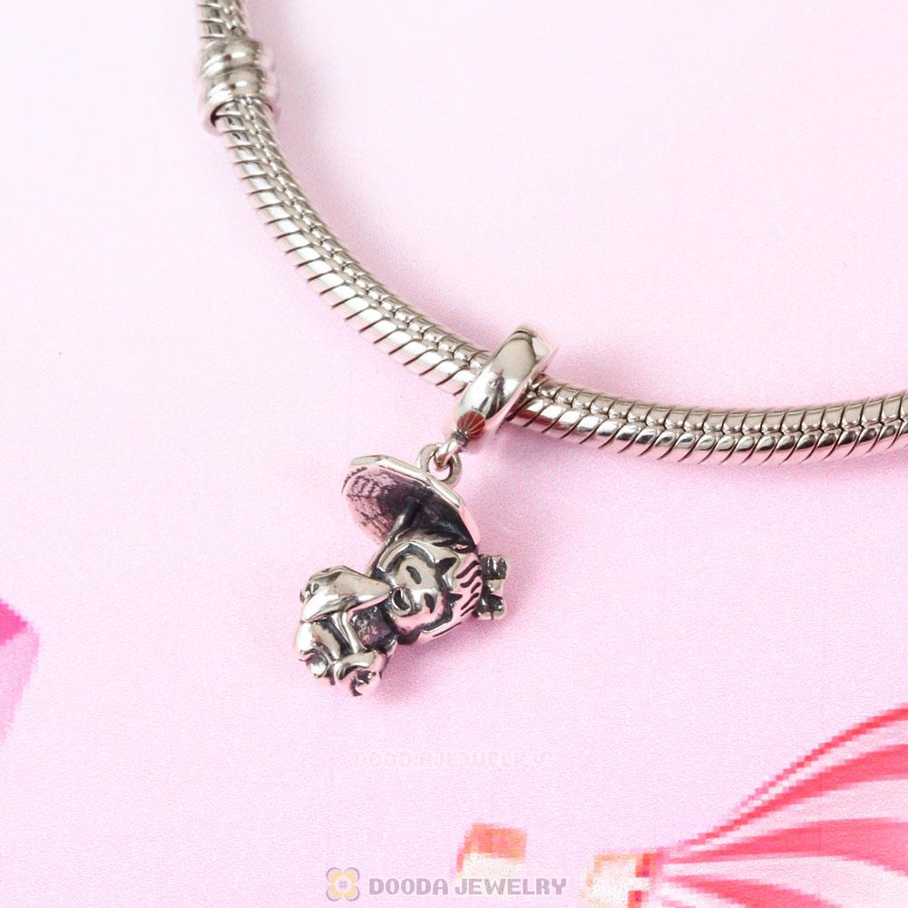 25 Sterling Silver Japan Girl Pendant Charm with Red Enamel Umbrella