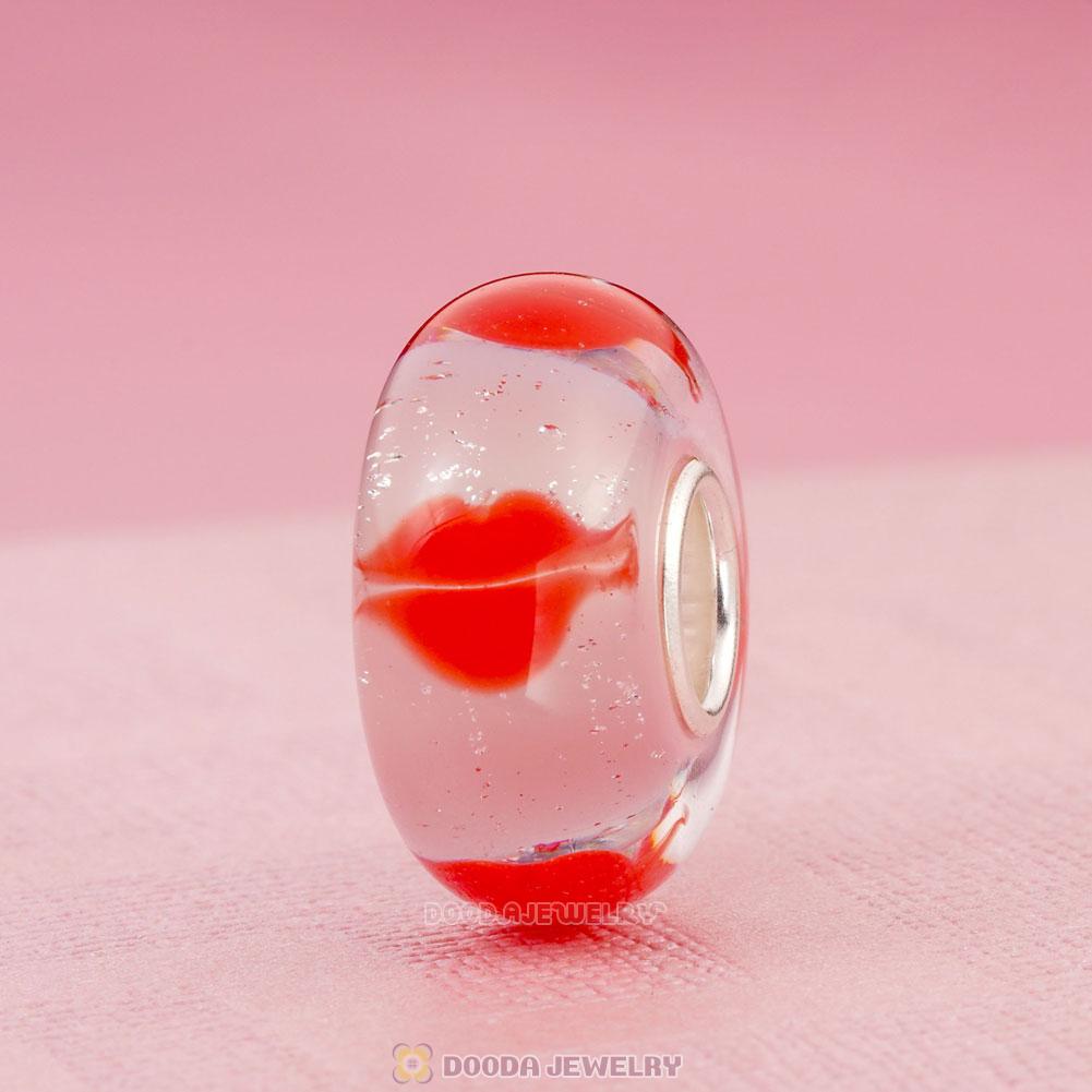Handmade European Style Red Lips Kiss Charm Glass Beads