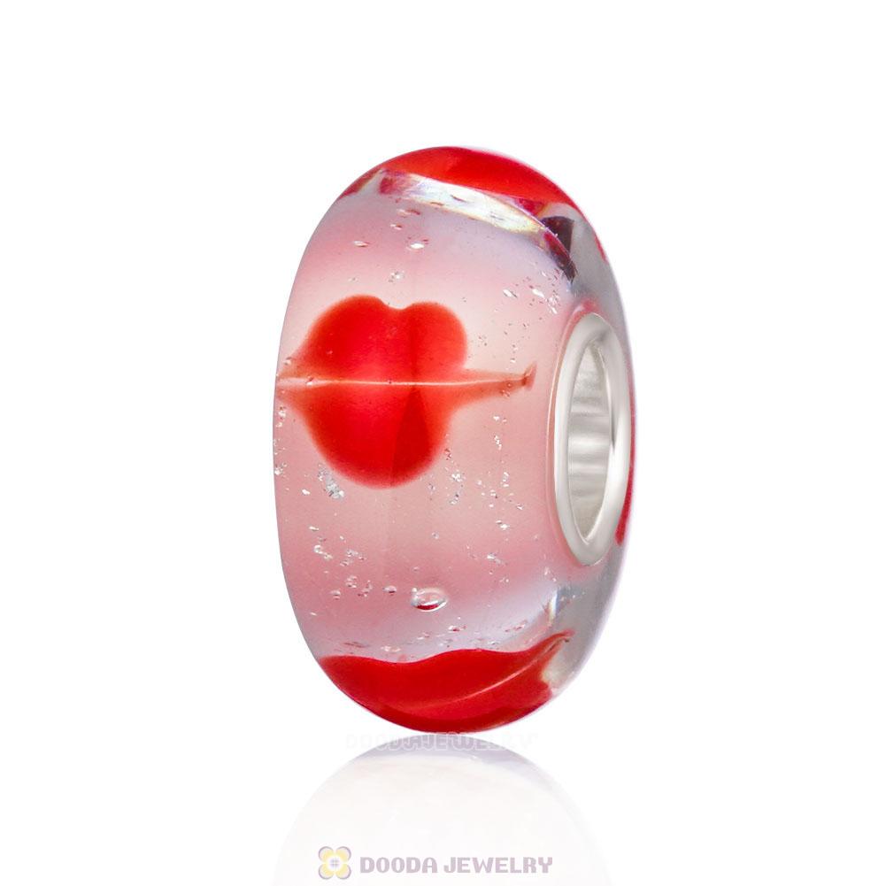 Handmade European Style Red Lips Kiss Charm Glass Beads