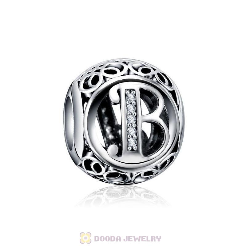 Vintage Letter B Charm 925 Sterling Silver Cubic Zirconia
