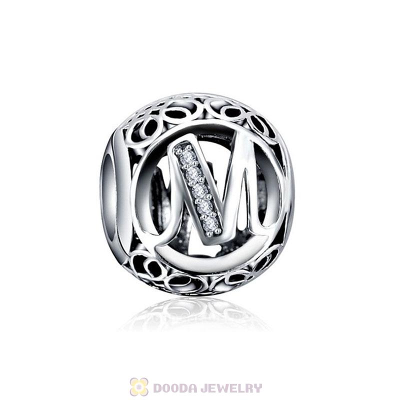 Vintage Letter M Charm 925 Sterling Silver Cubic Zirconia