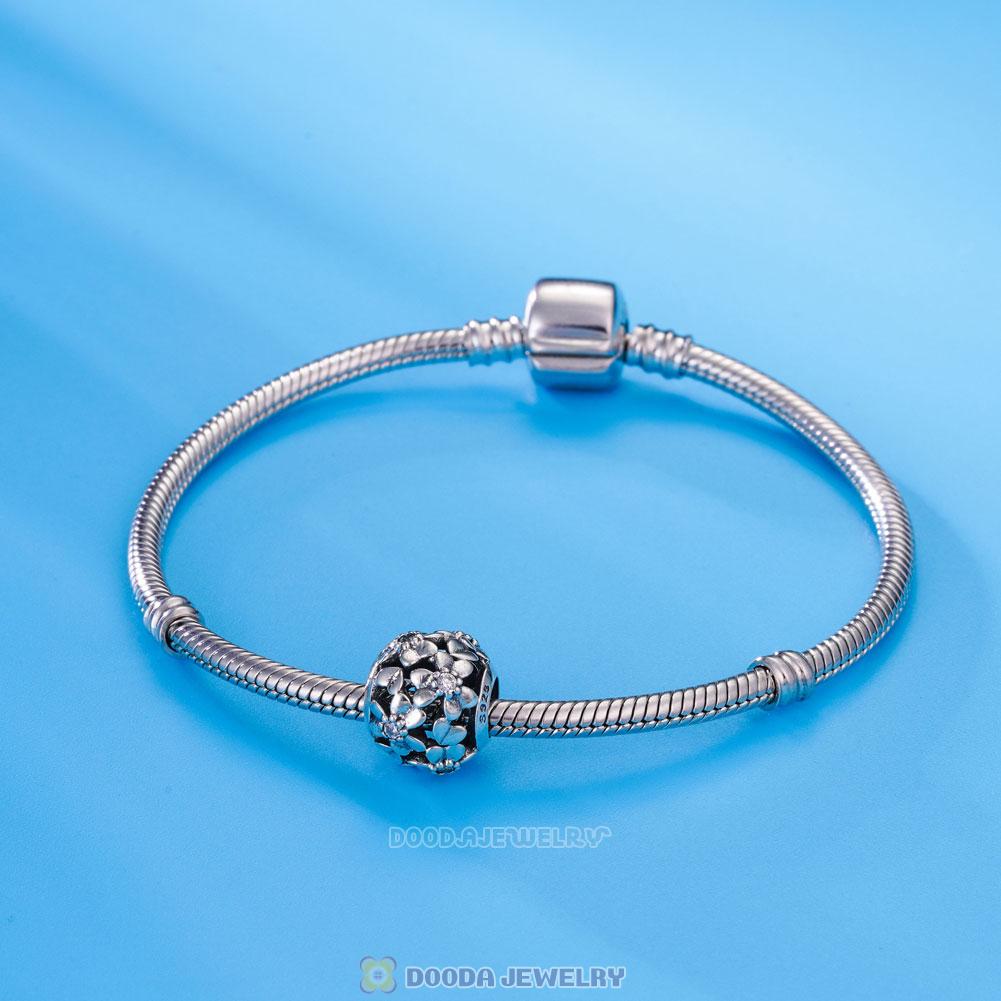 Poppy Flower Charm in Sterling Silver with Clear CZ