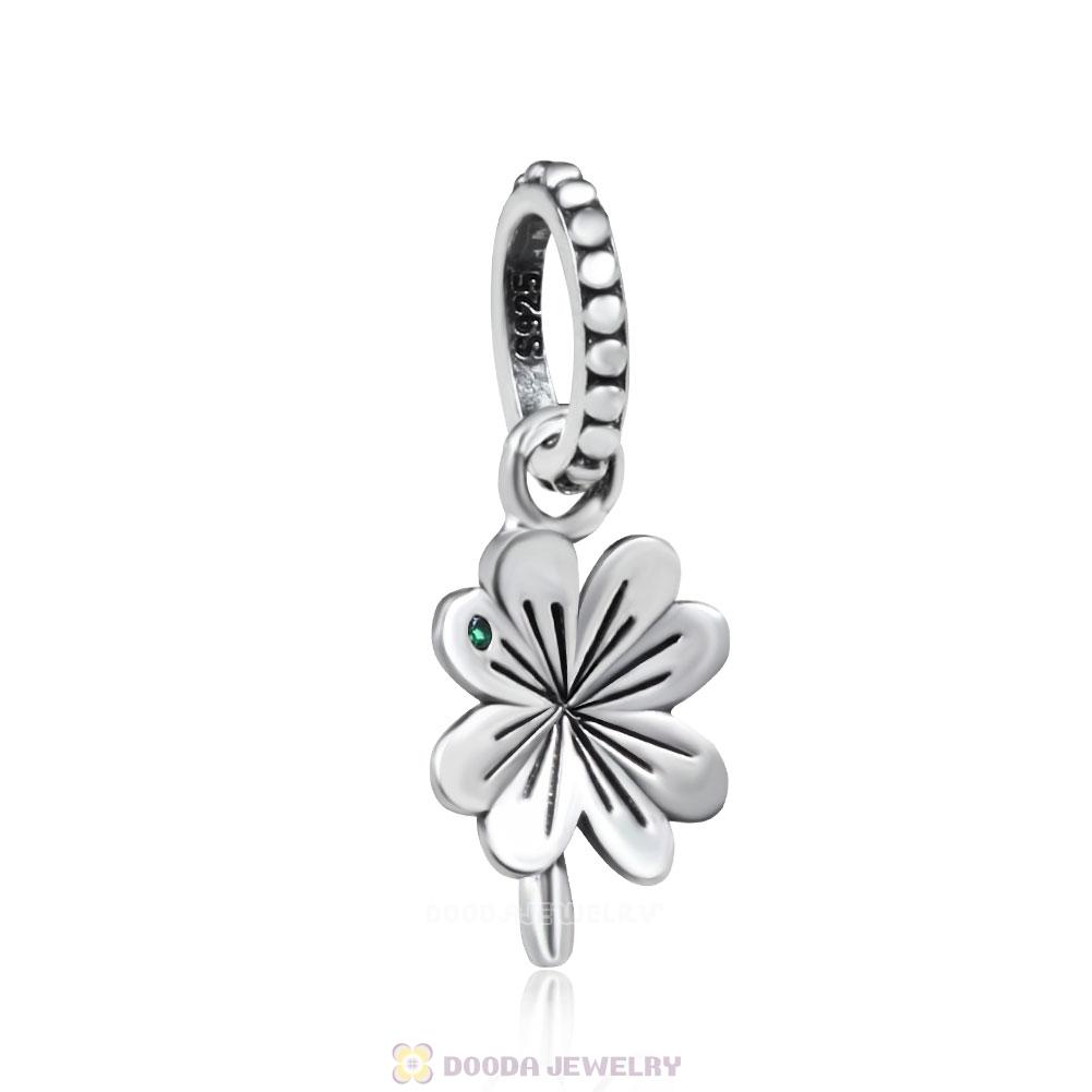 Lucky Four Leaf Clover Green CZ Charm