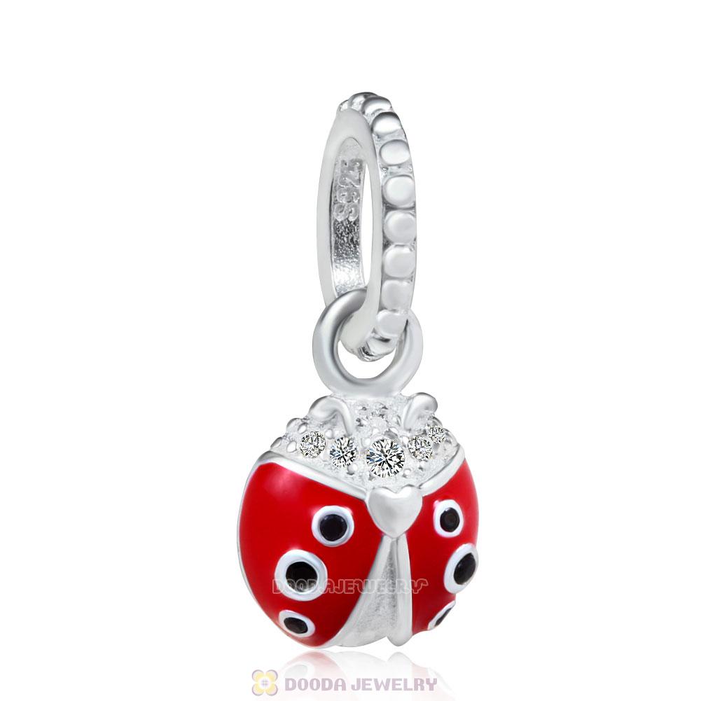 Lucky Red Ladybird Enamel CZ Pendant