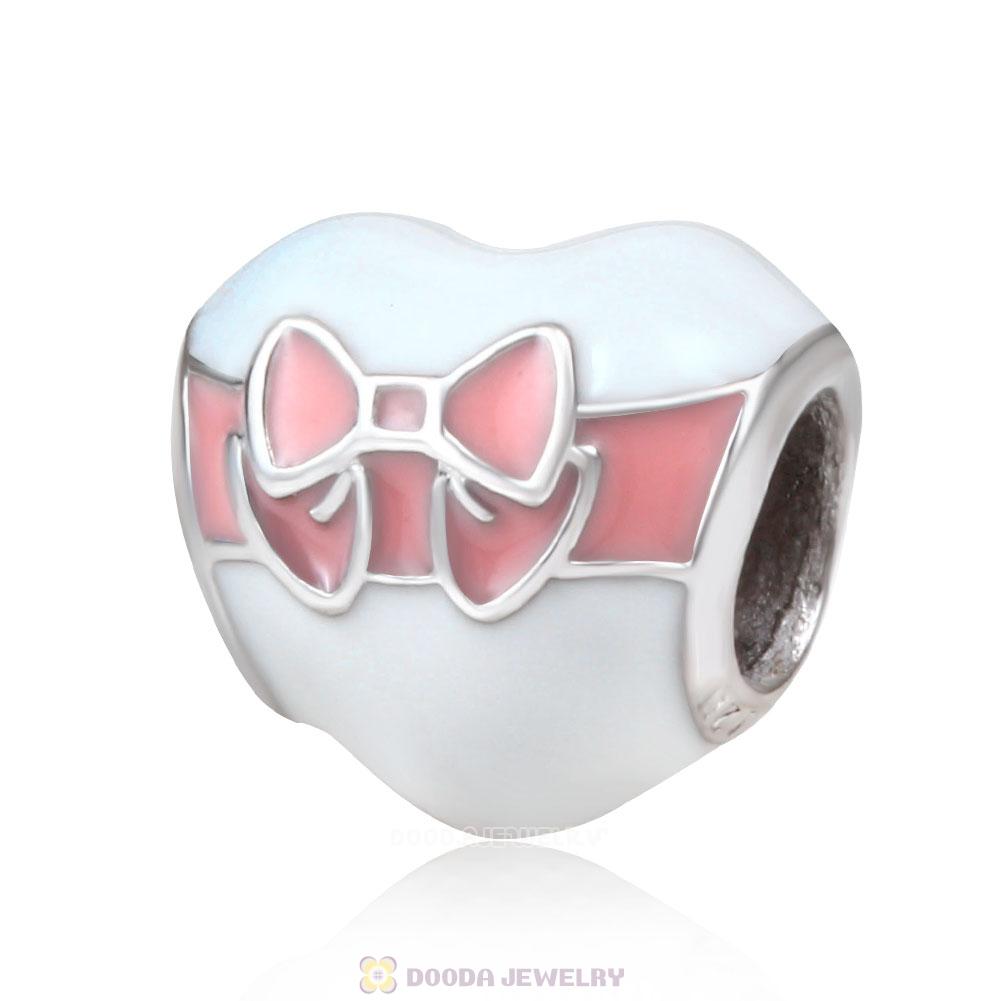 Pink Bow Heart Enamel Charm