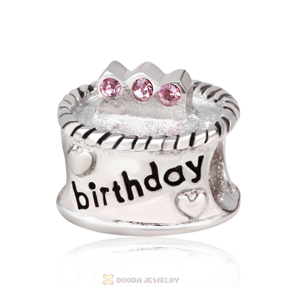 Birthday Cake Charm with Pink Austrian Crystal