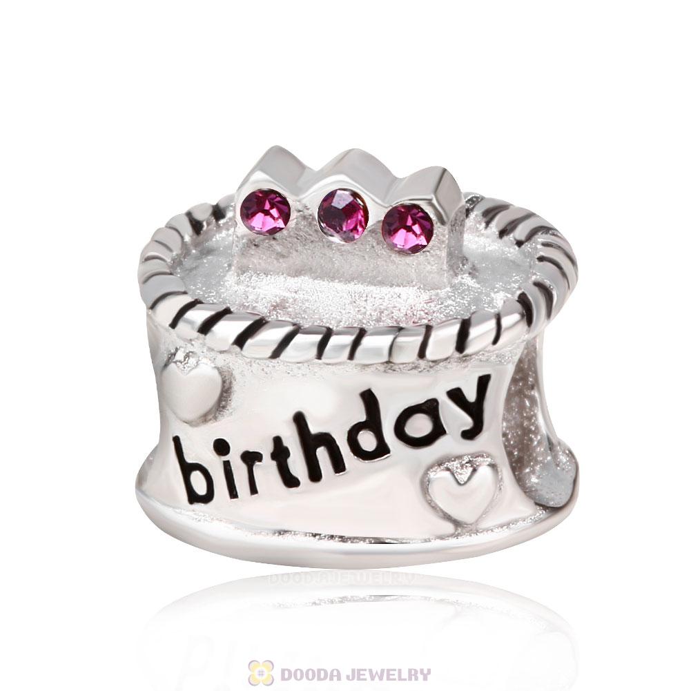 Birthday Cake Charm with Amethyst Austrian Crystal