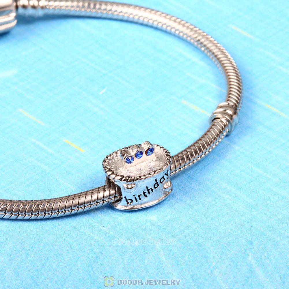 Birthday Cake Charm with Sapphire Austrian Crystal