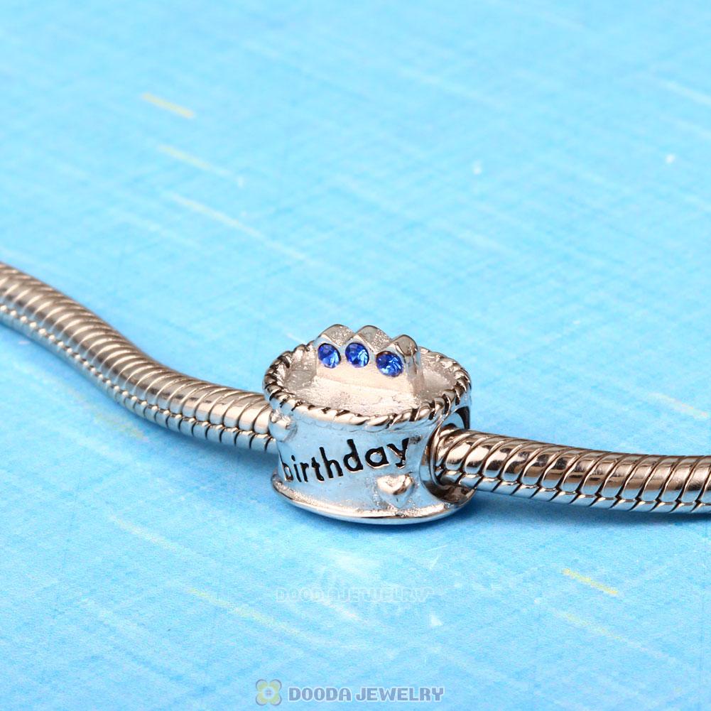 Birthday Cake Charm with Sapphire Austrian Crystal